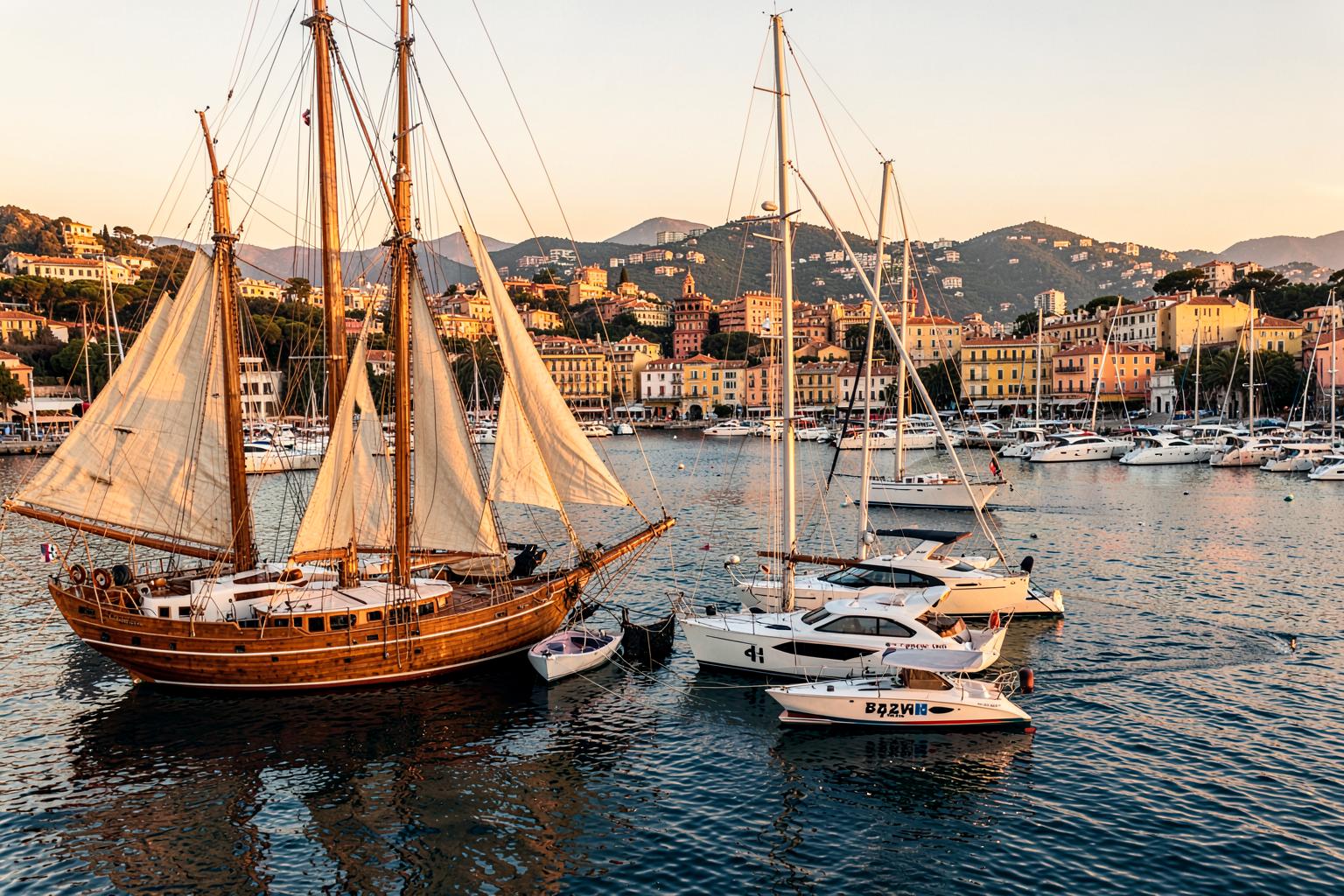 Classic and modern sailing yachts sharing the Gulf of Saint-Tropez.