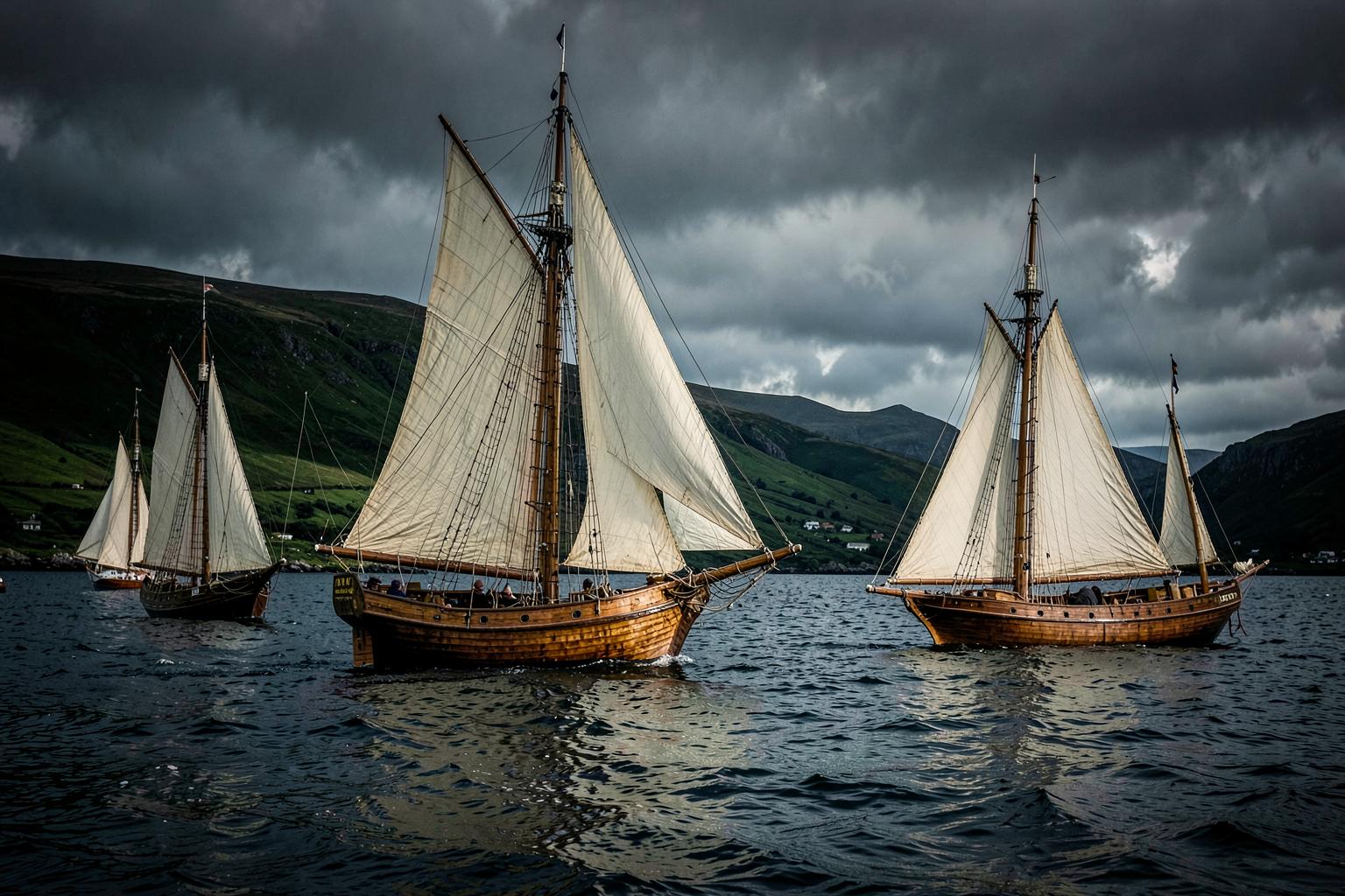 Pre-war classic yachts racing under changing skies on the Firth of Clyde.